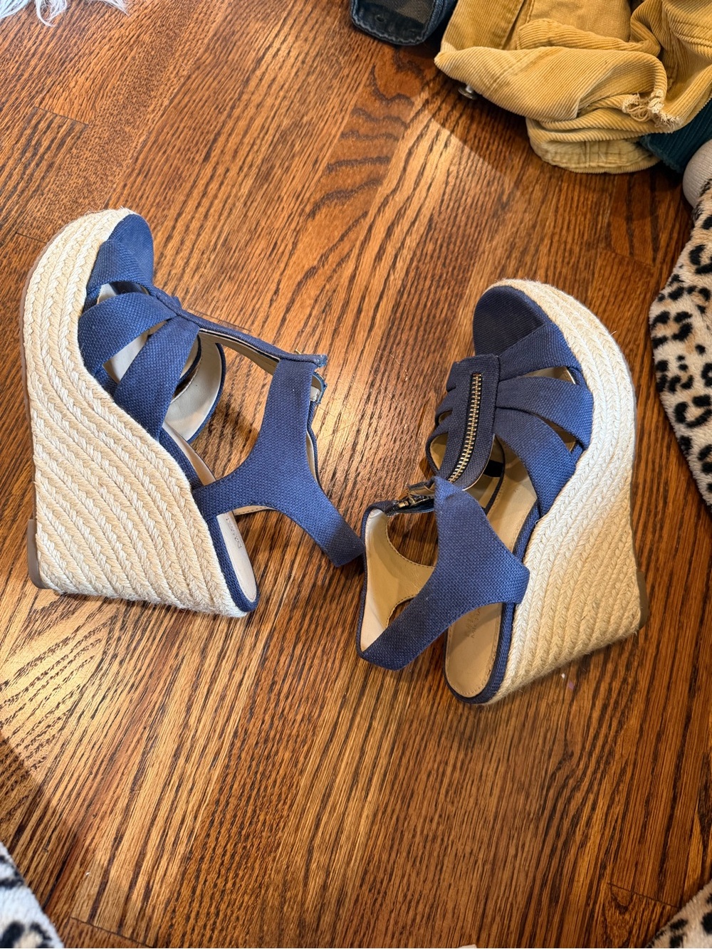 Michael Kors Navy Canvas Espadrille Wedge Sandals with Front Zips - Picture 3 of 5